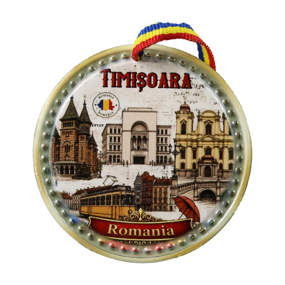 Magnet de frigider rotund din ceramica Timisoara 6.5 cm