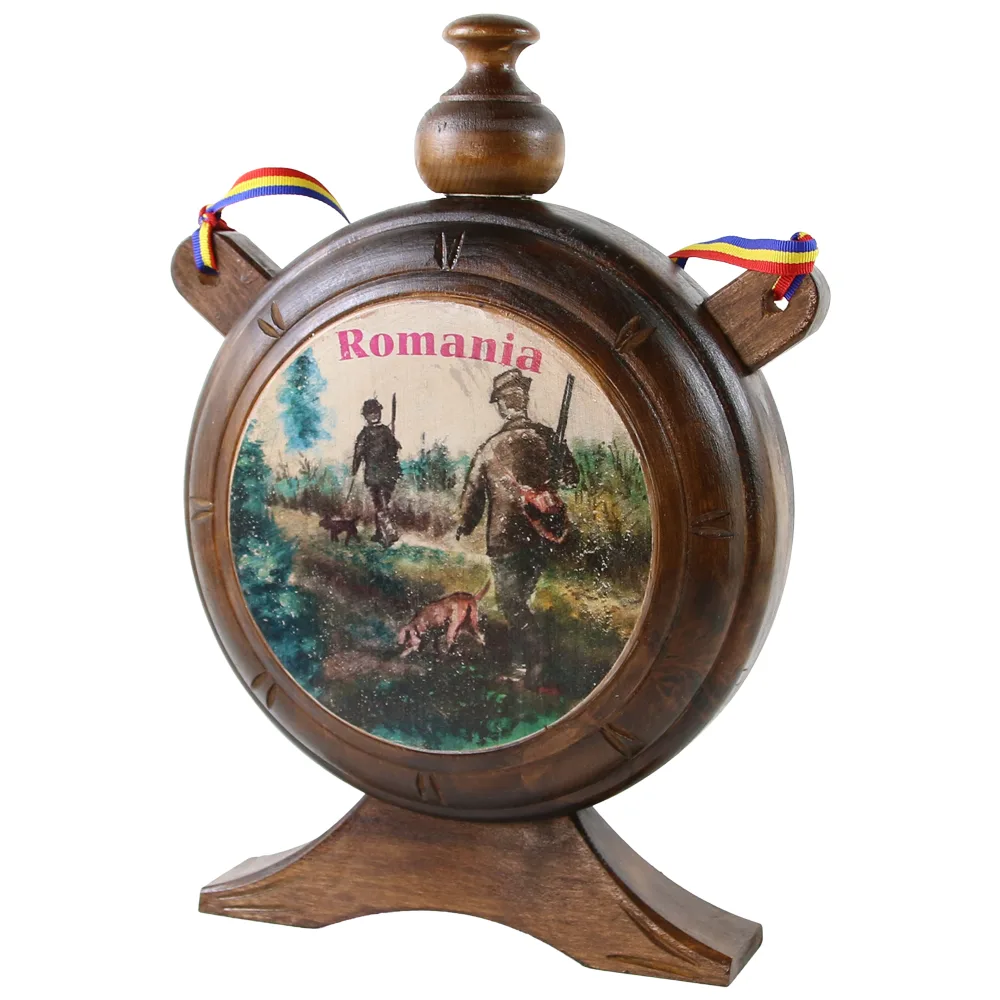 Plosca din lemn "Romania" pictata fata-verso Plosca din lemn "Romania" pictata fata-verso