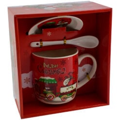 Cana de craciun cu farfurie si lingurita realizata din ceramica - Design Craciun - 2 modele