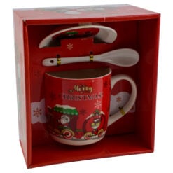 Cana de craciun cu farfurie si lingurita realizata din ceramica - Design Craciun - 2 modele