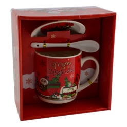 Cana de craciun cu farfurie si lingurita realizata din ceramica - Design Craciun - 2 modele