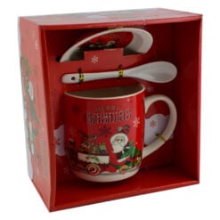 Cana de craciun cu farfurie si lingurita realizata din ceramica - Design Craciun - 2 modele