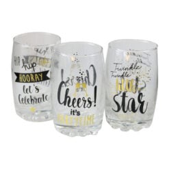 Set 3 pahare de sticla cu mesaje festive 250 ml - Party Time