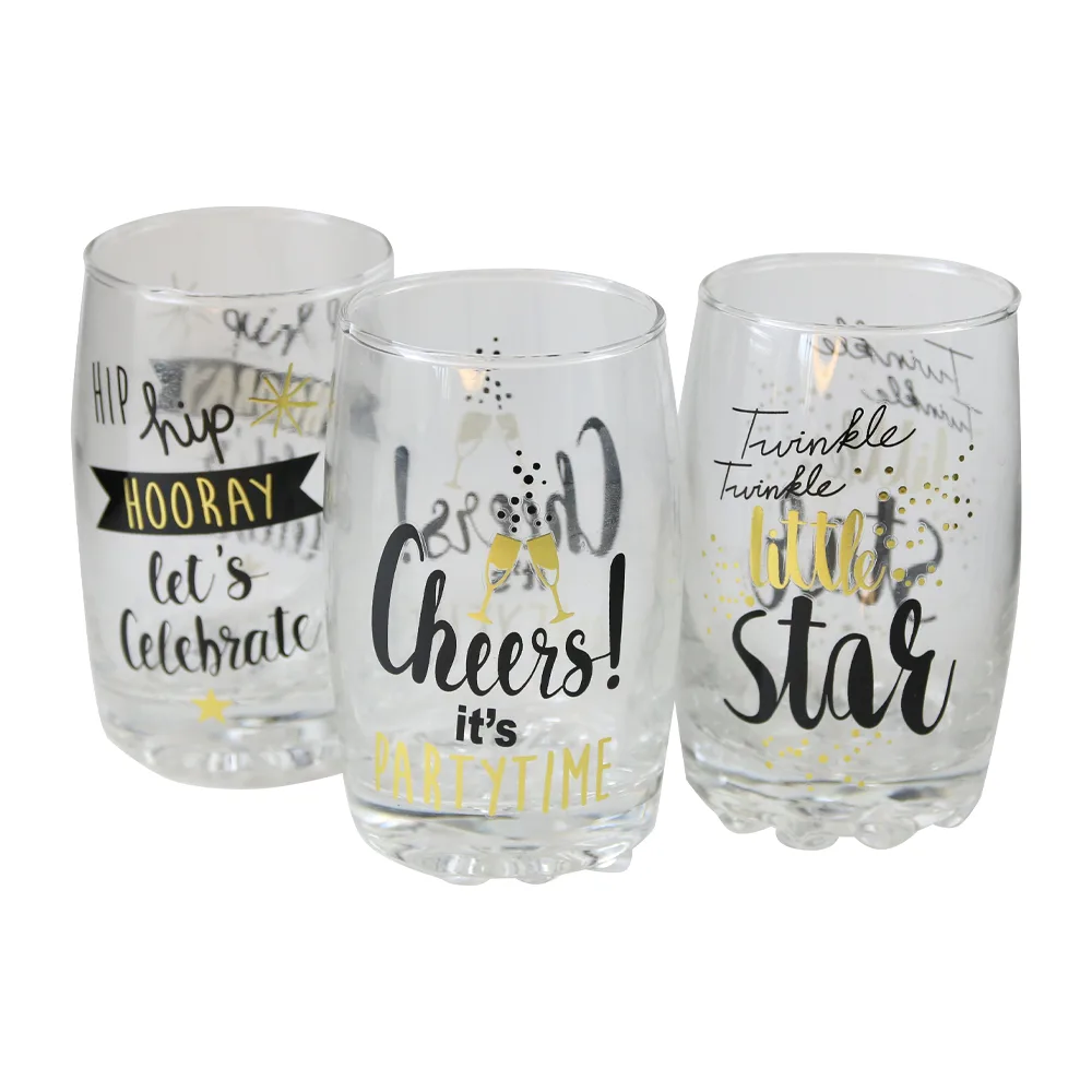 Set 3 pahare de sticla cu mesaje festive 250 ml - Party Time