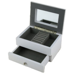 Caseta bijuterii din lemn cu placuta metalica gravata 18?14 CM Margarete/Inima Alb