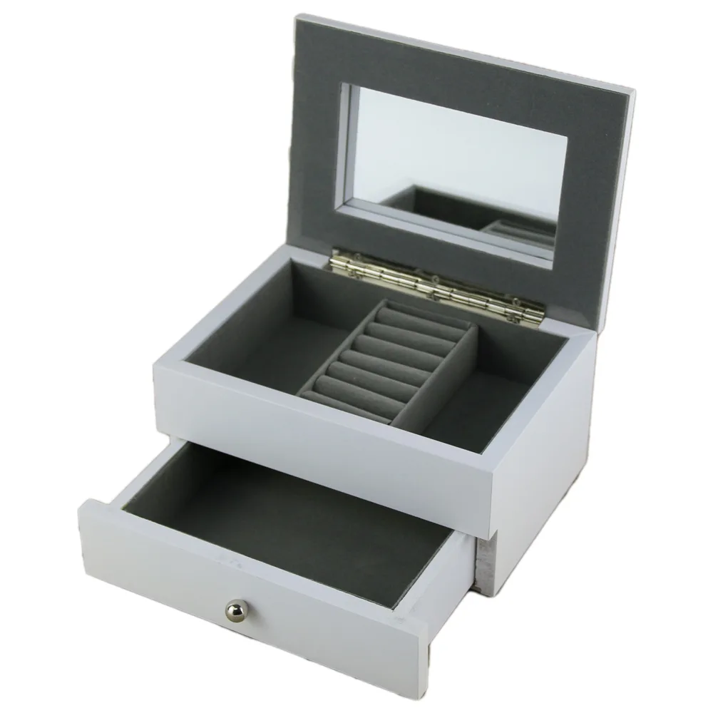 Caseta bijuterii din lemn cu placuta metalica gravata 18?14 CM Margarete/Inima Alb