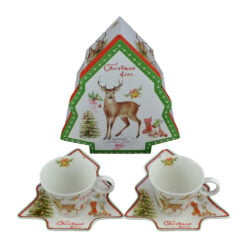 Set 2 cani Craciun cu farfurii in forma de brad din ceramica - Christmas deer