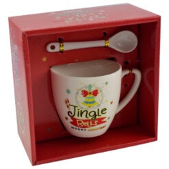 Cana de craciun cu lingurita realizata din ceramica - Design Merry Christmas - Diverse modele in cutie (Model 1)