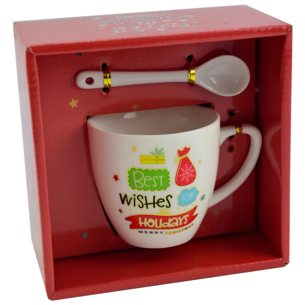 Cana de craciun cu lingurita realizata din ceramica - Design Merry Christmas - Diverse modele in cutie (Model 1) Cana de craciun cu lingurita realizata din ceramica - Design Merry Christmas - Diverse modele in cutie (Model 1)
