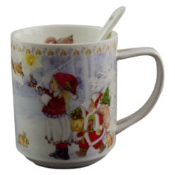 Cana de craciun cu lingurita realizata din ceramica in cutie cadou - Design Craciun