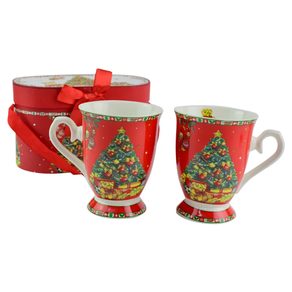 Set cana de craciun realizata din ceramica in cutie cadou - Design cu pom de Craciun Set cana de craciun realizata din ceramica in cutie cadou - Design cu pom de Craciun