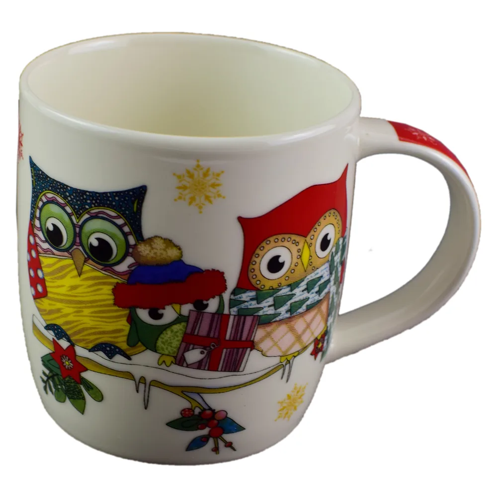 Cana de craciun realizata din ceramica - Design Craciun cu bufnite Cana de craciun realizata din ceramica - Design Craciun cu bufnite