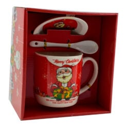 Set Cana de craciun cu farfurie si lingura realizata din ceramica in cutie - Design Mos Nicolae si inscriptia