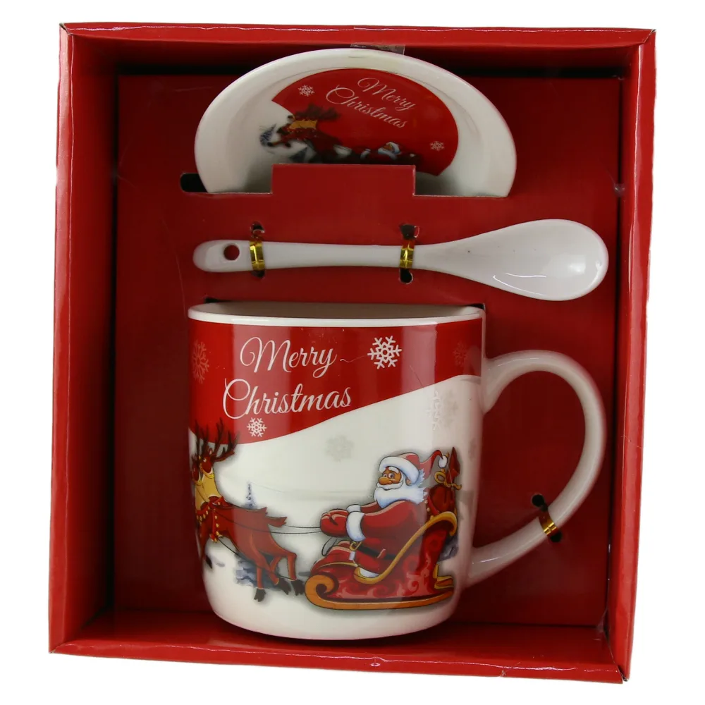 Cana cu farfurie si lingurita din ceramica "Merry Christmas"