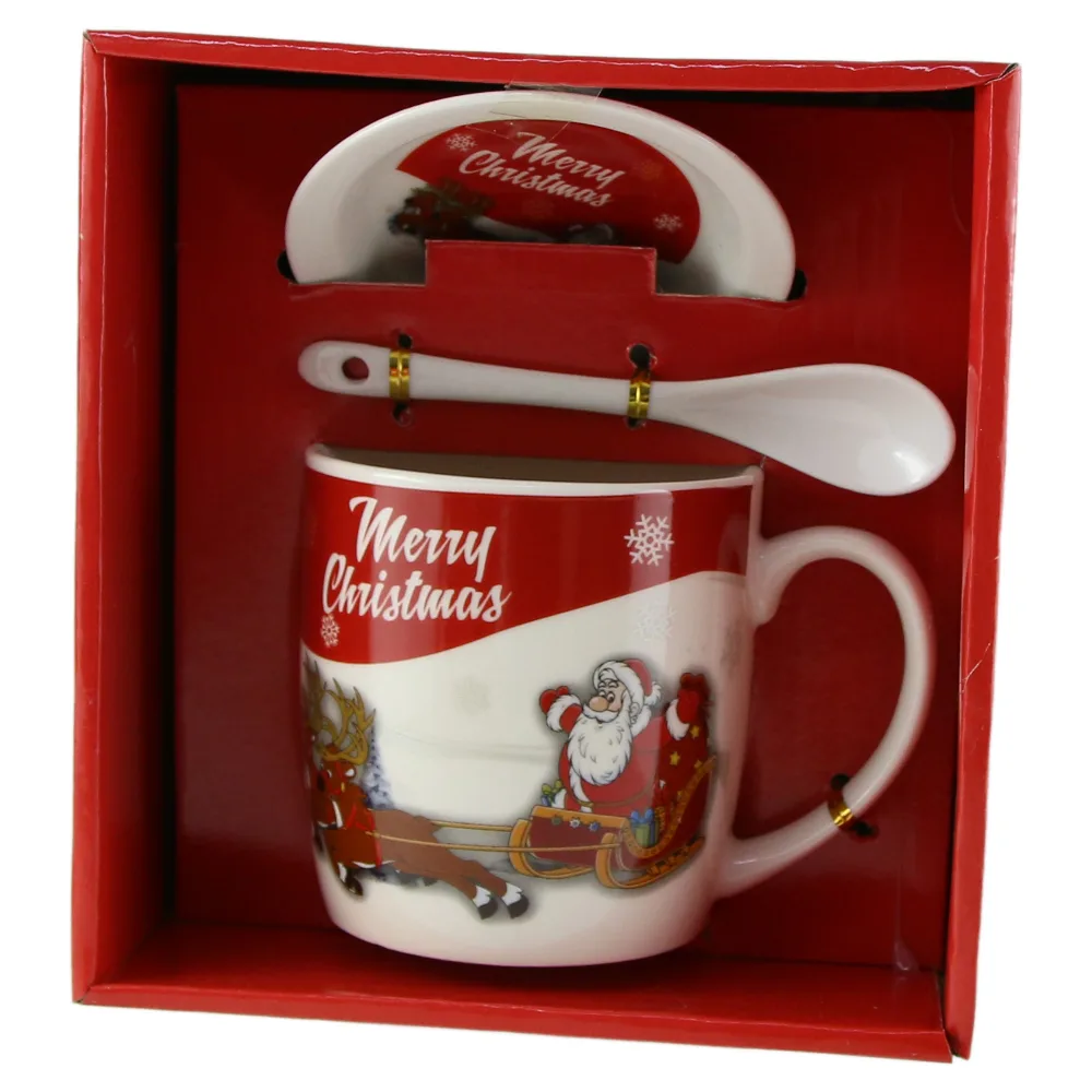 Cana cu farfurie si lingurita din ceramica "Merry Christmas"