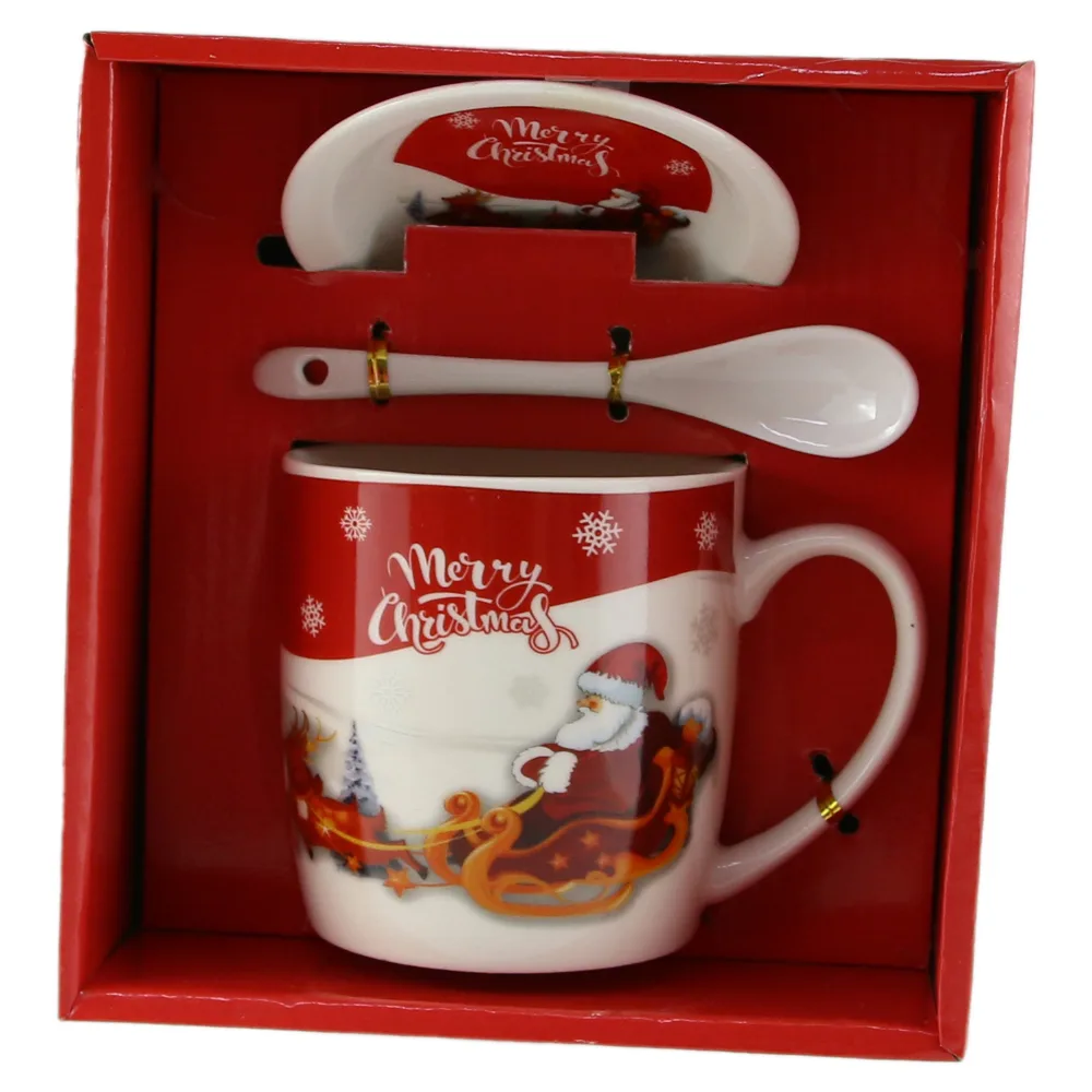 Cana cu farfurie si lingurita din ceramica "Merry Christmas"