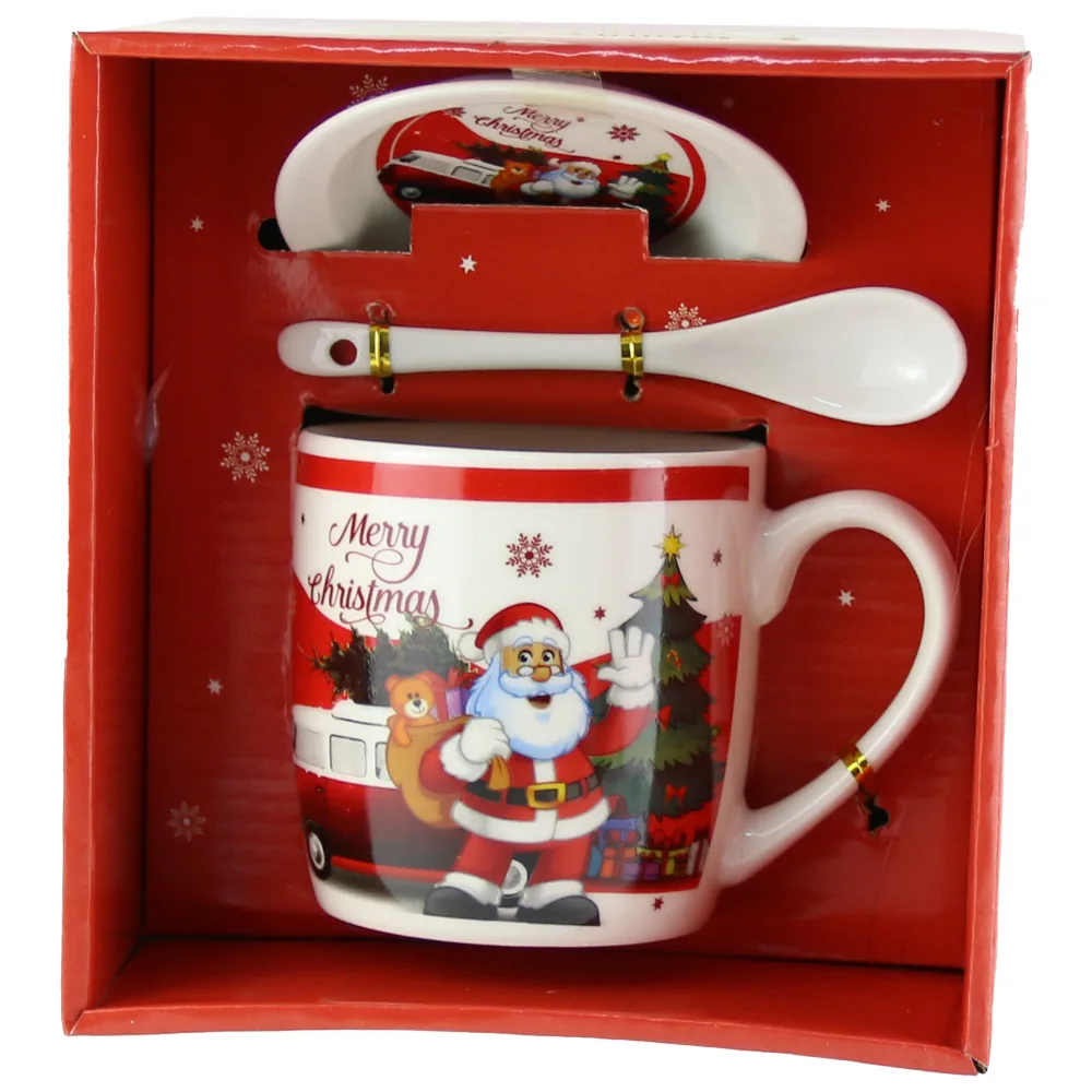 Cana cu farfurie si lingurita din ceramica ?Merry Christmas?