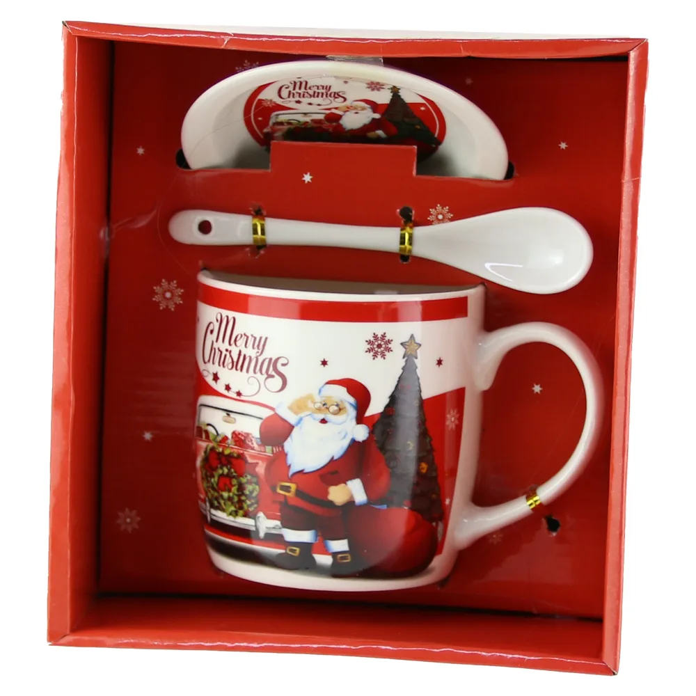 Cana cu farfurie si lingurita din ceramica ?Merry Christmas?