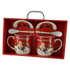Set 2 cani cu farfurii si lingurite din ceramica