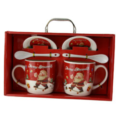 Set 2 cani cu farfurii si lingurite din ceramica