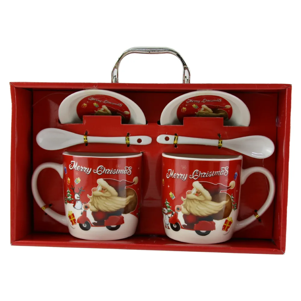 Set 2 cani cu farfurii si lingurite din ceramica "Merry Christmas" Set 2 cani cu farfurii si lingurite din ceramica "Merry Christmas"