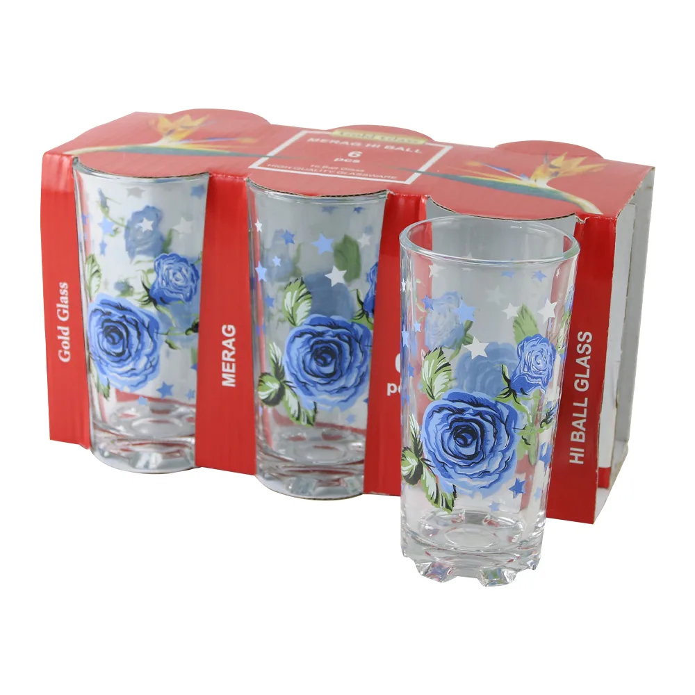 Set 6 pahare din sticla 250 ml cu model floral Set 6 pahare din sticla 250 ml cu model floral