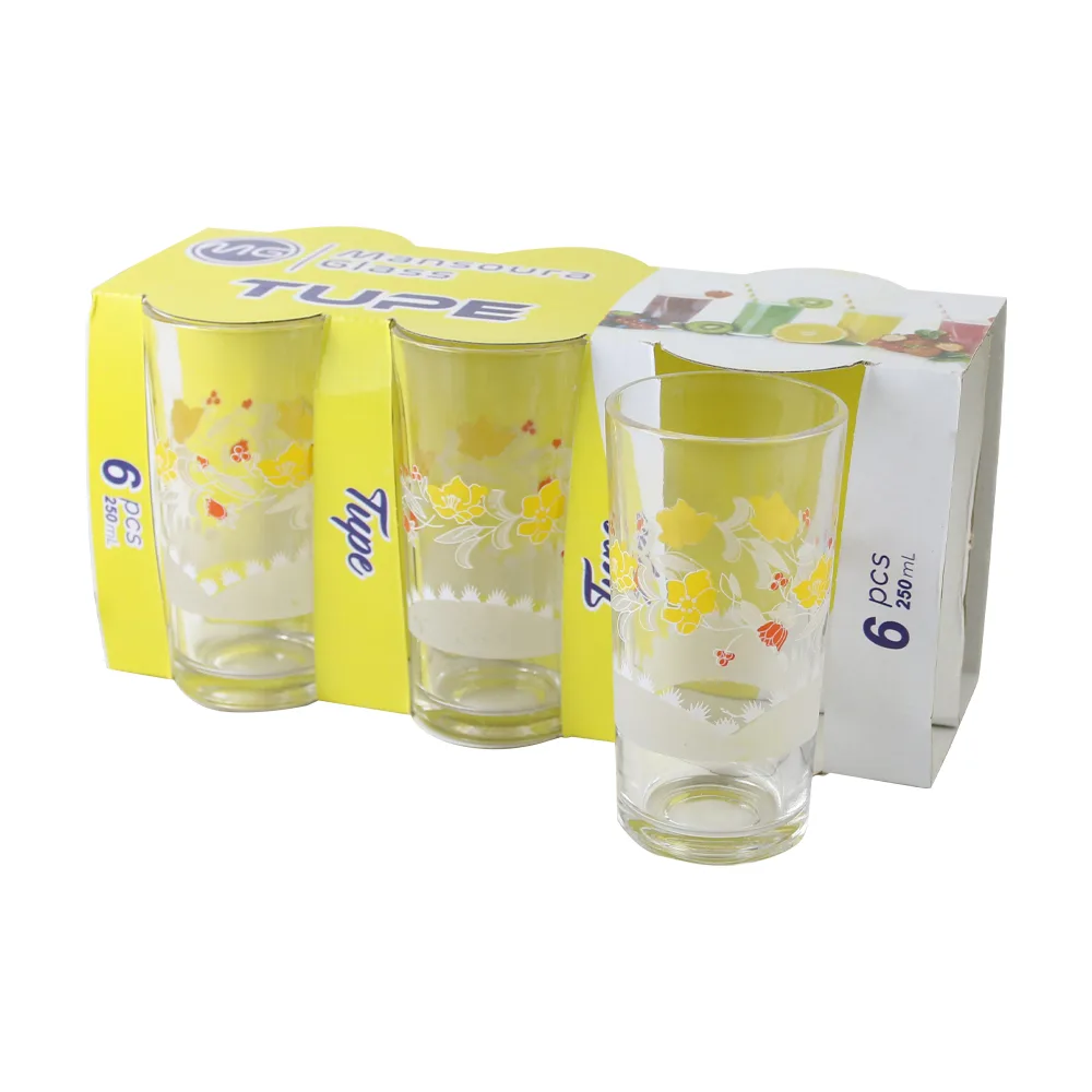 Set 6 pahare din sticla 250 ml cu model floral - Mansoura Glass