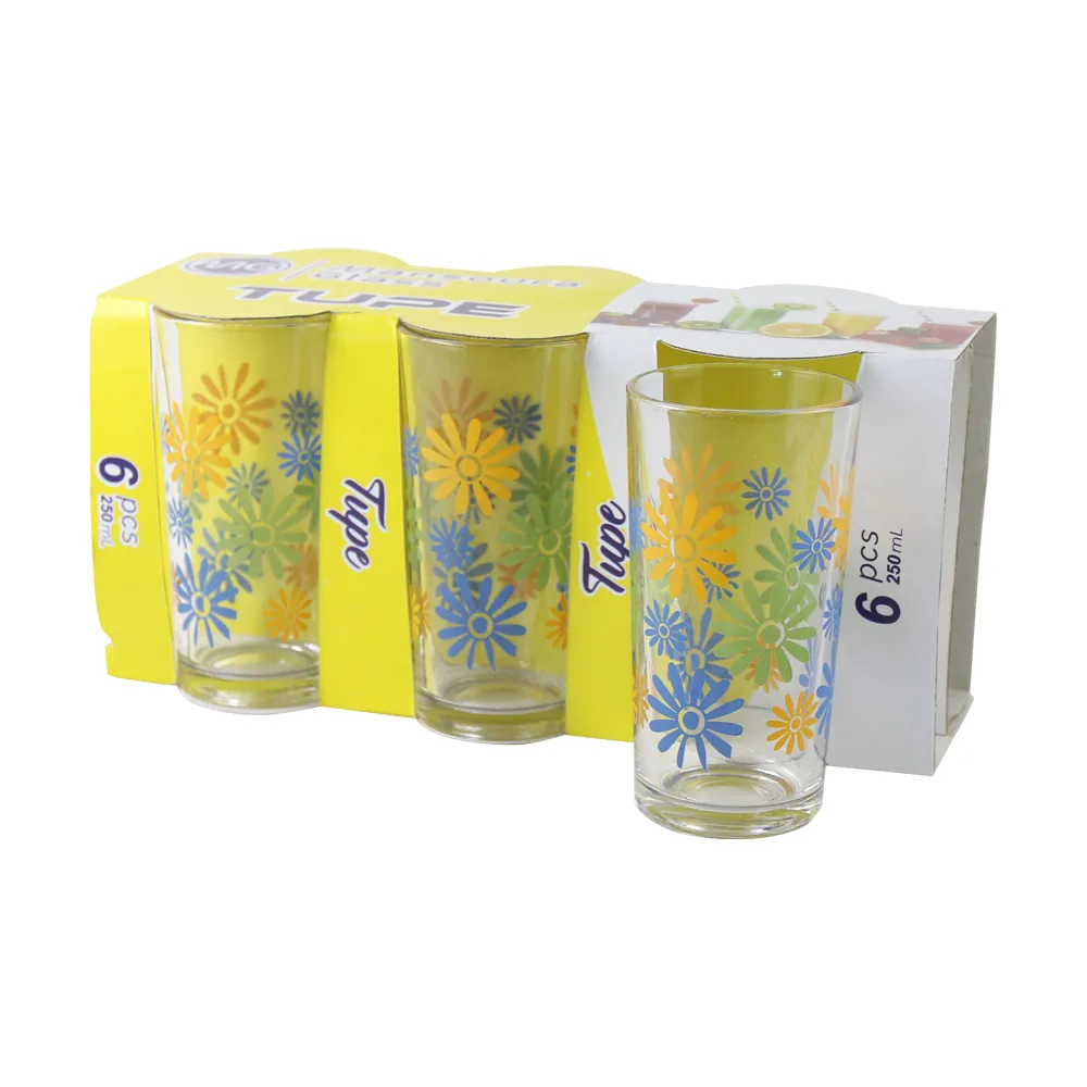 Set 6 pahare din sticla 250 ml cu model floral - Mansoura Glass Set 6 pahare din sticla 250 ml cu model floral - Mansoura Glass