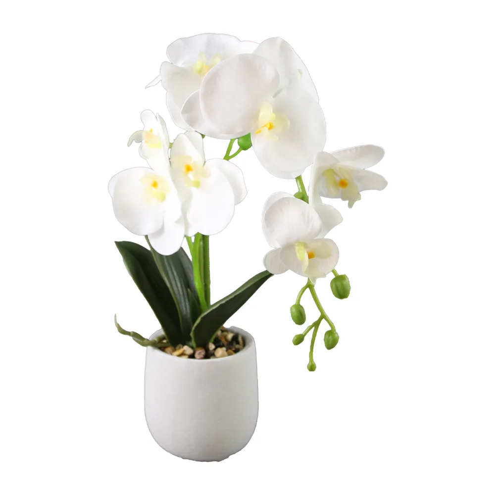 Orhidee artificiala alba in ghiveci de beton 32 cm