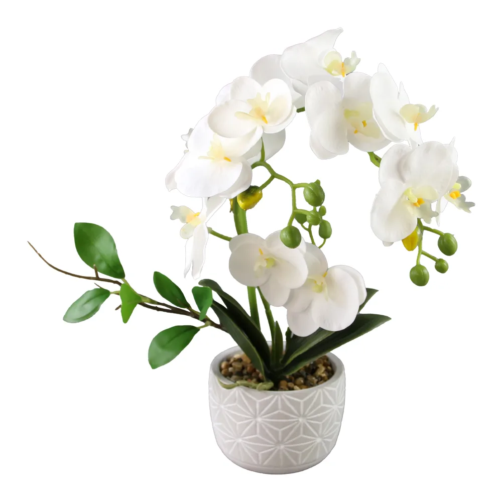 Orhidee artificiala alba in ghiveci din beton 35 cm