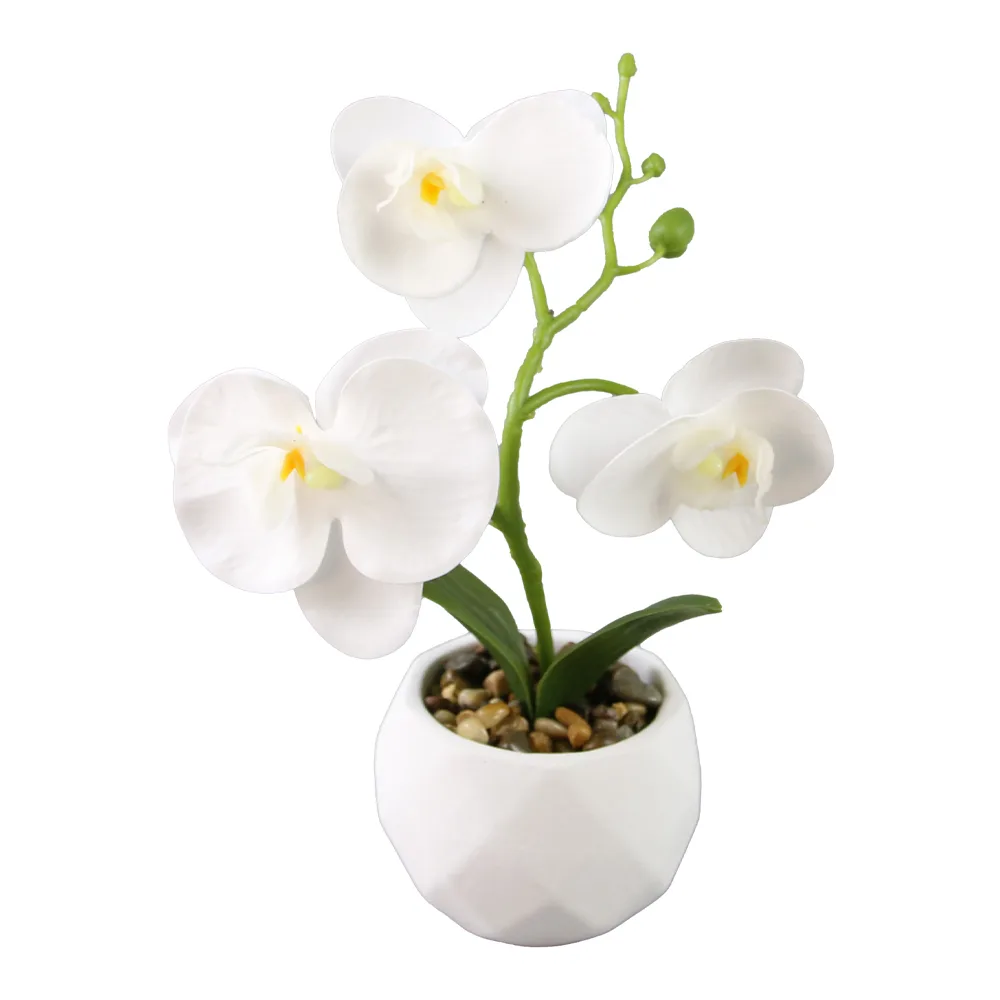Orhidee artificiala alba in ghiveci de beton 20 cm