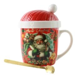 Cana de Craciun cu capac tip caciula de Mos si lingurita