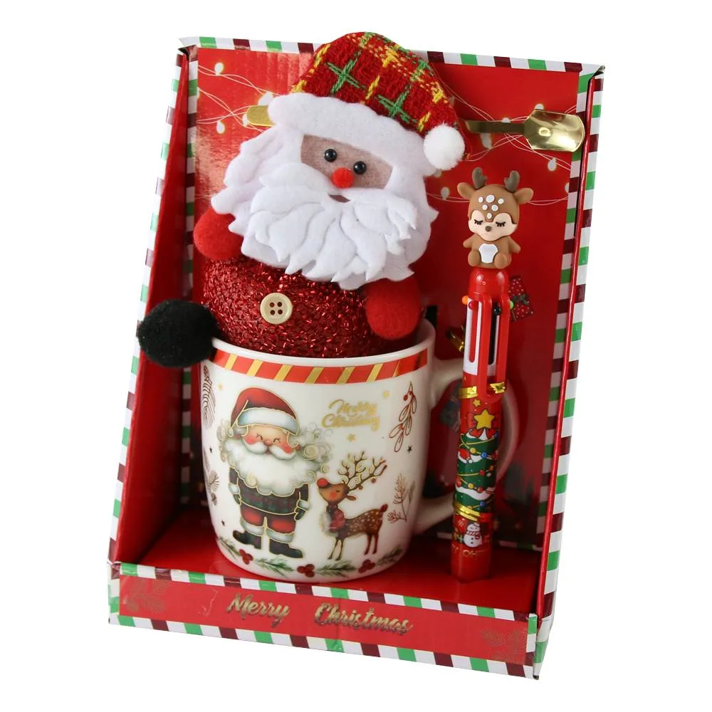 Cana de Craciun 300 ml cu figurina si pix multicolor Cana de Craciun 300 ml cu figurina si pix multicolor