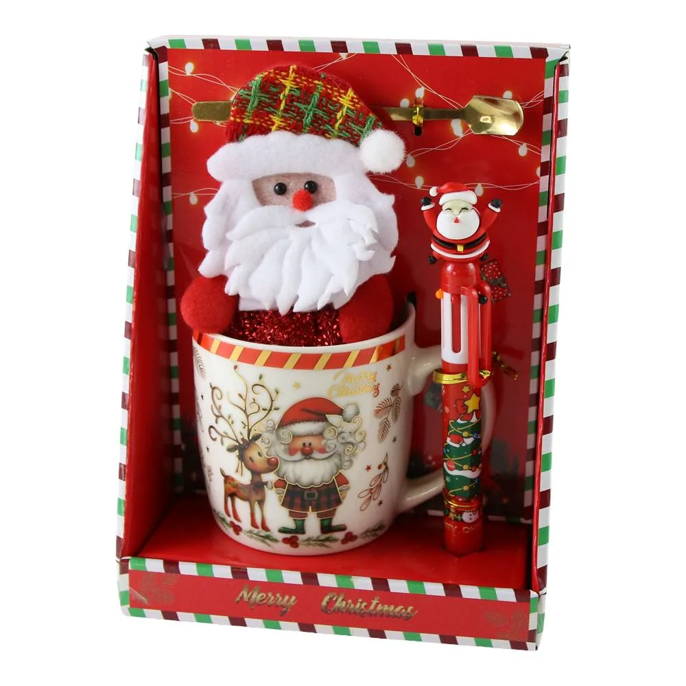 Cana de Craciun 300 ml cu figurina si pix multicolor Cana de Craciun 300 ml cu figurina si pix multicolor