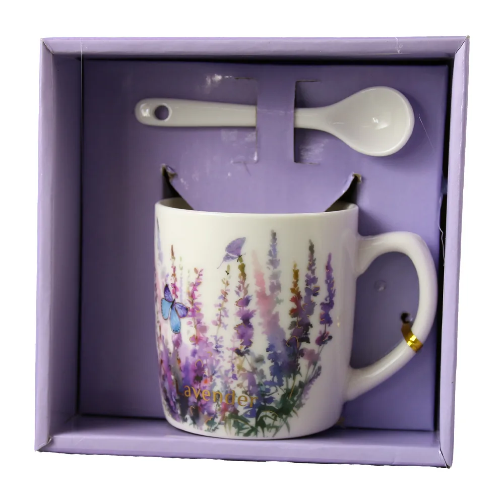 Cana din ceramica cu lingurita "Lavender" 200 ml Cana din ceramica cu lingurita "Lavender" 200 ml