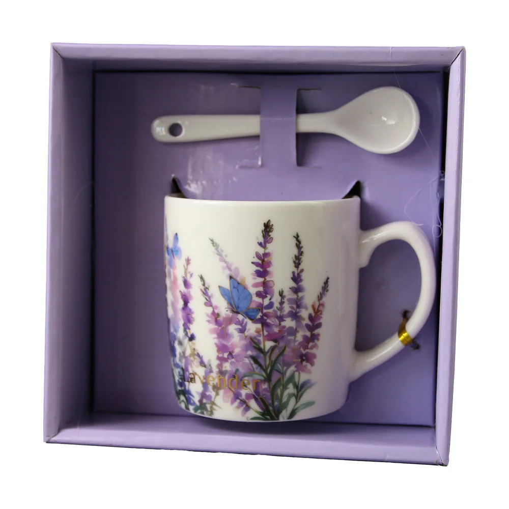 Cana din ceramica cu lingurita "Lavender" 200 ml Cana din ceramica cu lingurita "Lavender" 200 ml