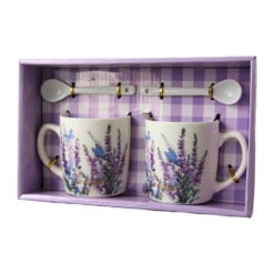 Set 2 cani din ceramica cu lingurite "Lavender" 200 ml