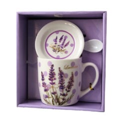 Cana din ceramica cu farfurie si lingurita