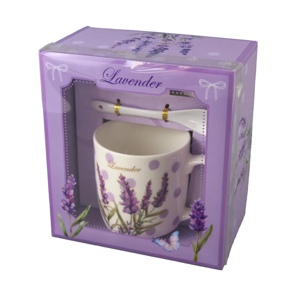 Cana din ceramica cu farfurie si lingurita "Lavender" 330 ml