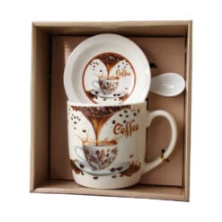 Cana din ceramica cu farfurie si lingurita "Coffee" 330 ml