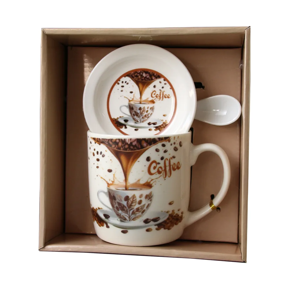 Cana din ceramica cu farfurie si lingurita "Coffee" 330 ml Cana din ceramica cu farfurie si lingurita "Coffee" 330 ml