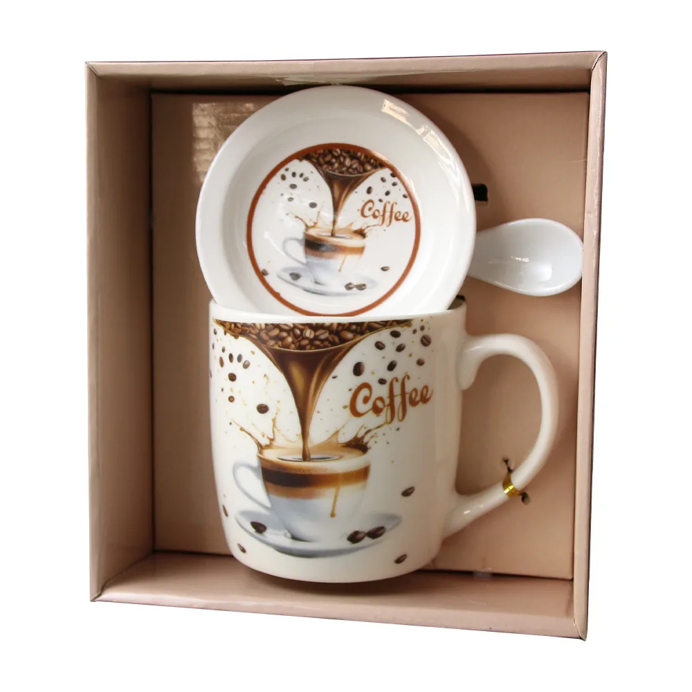 Cana din ceramica cu farfurie si lingurita "Coffee" 330 ml Cana din ceramica cu farfurie si lingurita "Coffee" 330 ml