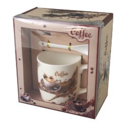 Cana din ceramica cu farfurie si lingurita
