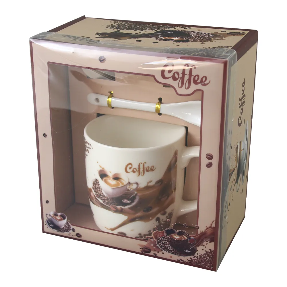 Cana din ceramica cu farfurie si lingurita "Coffee" 330 ml Cana din ceramica cu farfurie si lingurita "Coffee" 330 ml