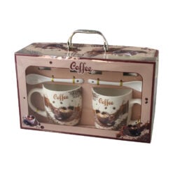 Set 2 cani din ceramica cu farfurii si lingurite
