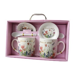 Set 2 cani din ceramica cu farfurii si lingurite