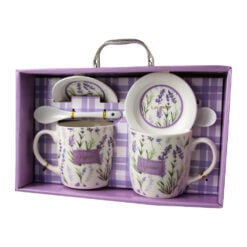 Set 2 cani din ceramica cu farfurii si lingurite