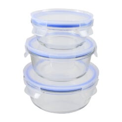 Set de 3 caserole din sticla cu capace din plastic