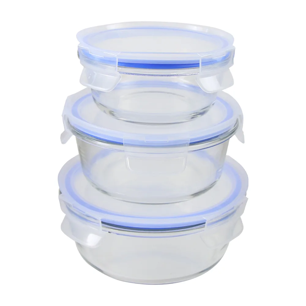 Set de 3 caserole din sticla cu capace din plastic