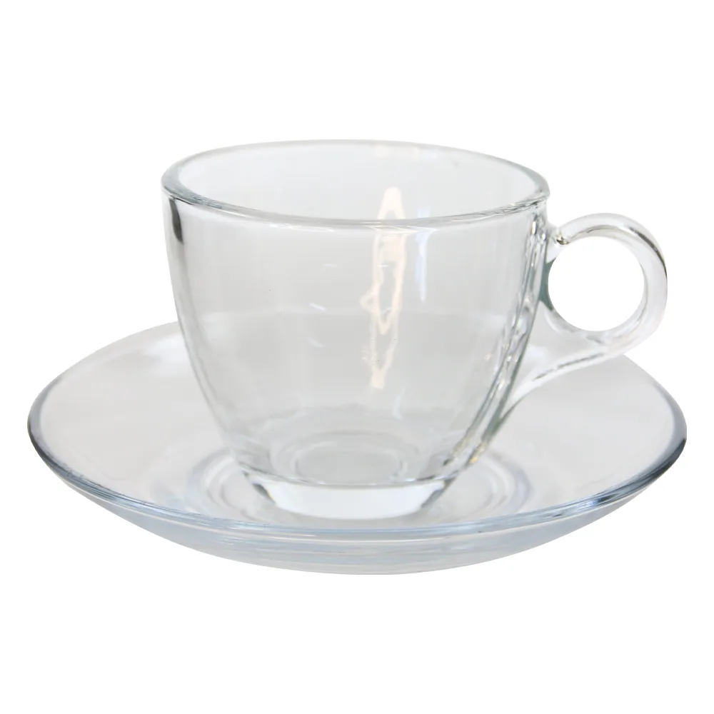 Set de 6 cesti din sticla cu farfurii 170 ml